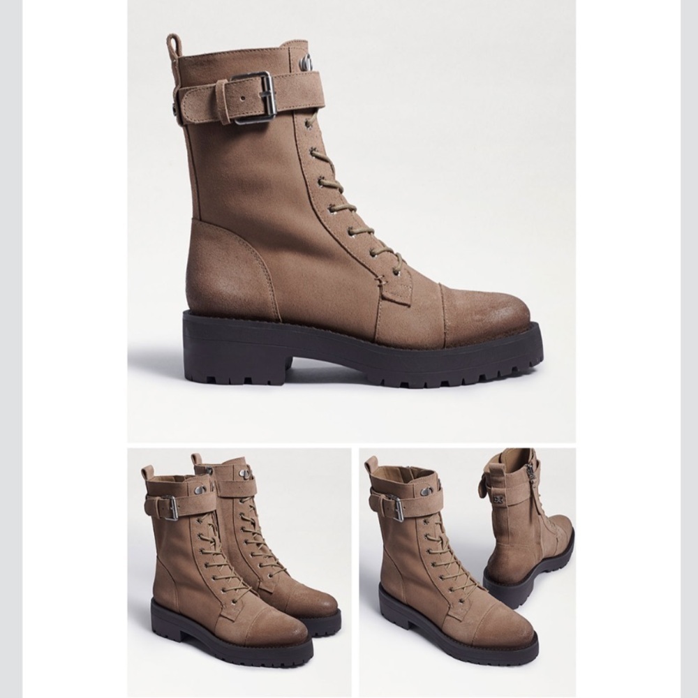 Sam Edelman Suede Combat Boot Safari Tan NWT 7.5 Lug Sole Moto Platform